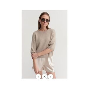 almada label fei cashmere short sleeve t-shirt sweater taupe xs